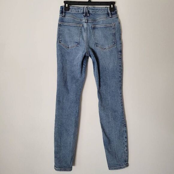 Good American Good Legs Distressed Skinny Jeans Womens 6 / 28 Medium Wash Ripped - Picture 3 of 8